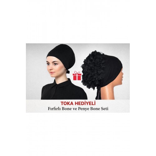 ''Toka''Hediyeli Penye Bone Ve Fırfırlı Bone Seti