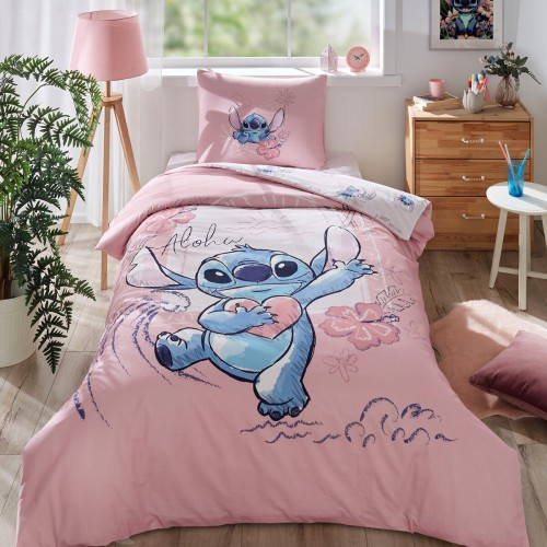 Özdilek Stitch Aloha Tek Kişilik Disney Lisanslı Lastikli Çarşaf Çocuk Nevresim Takımı