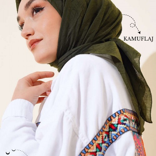 Tesettür Kadın Bambu Kraş Kamuflaj Eşarp