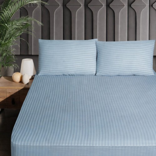 Pamuklu Çizgili Saten Lastikli Çarşaf Takımı + 2 Yastık Kılıfı (Çift Kişilik 160x200+30)