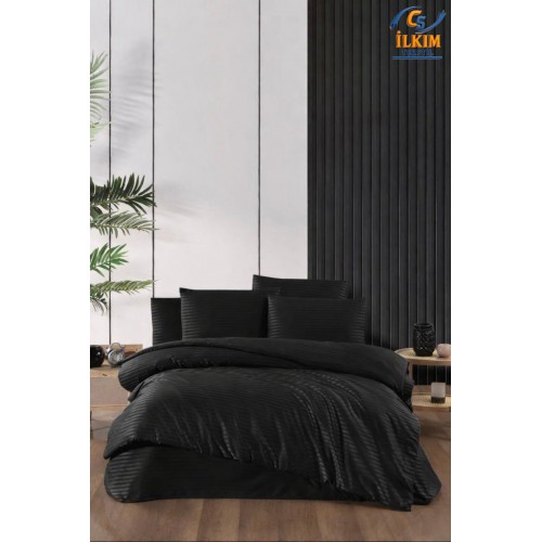 Deluxe Çift Kişilik Çizgili Saten Nevresim Takımı – Parlak ve Yumuşak Kumaş