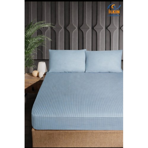Pamuklu Çizgili Saten Lastikli Çarşaf Takımı + 2 Yastık Kılıfı (Çift Kişilik 160x200+30)