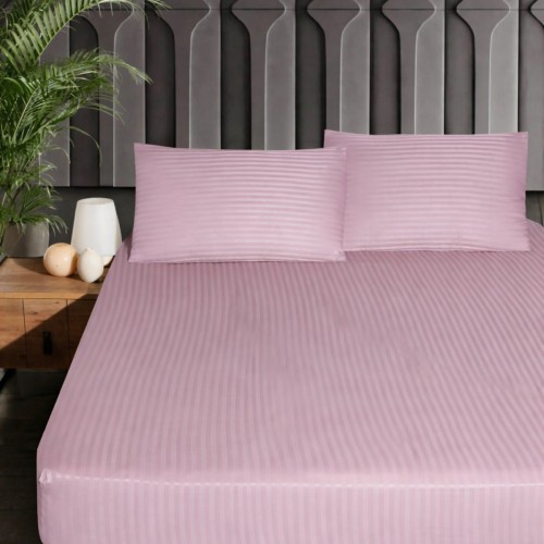 Pamuklu Çizgili Saten Lastikli Çarşaf Takımı + 2 Yastık Kılıfı (Çift Kişilik 160x200+30)
