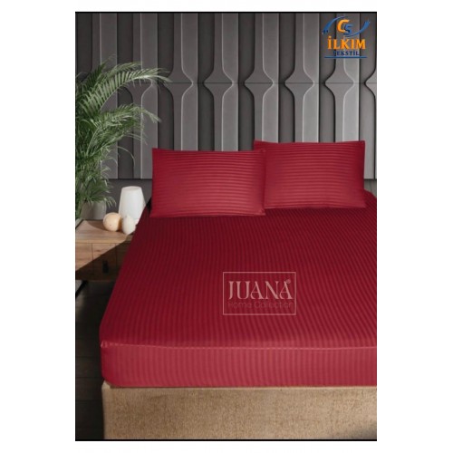 Pamuklu Çizgili Saten Lastikli Çarşaf Takımı + 2 Yastık Kılıfı (Çift Kişilik 160x200+30)